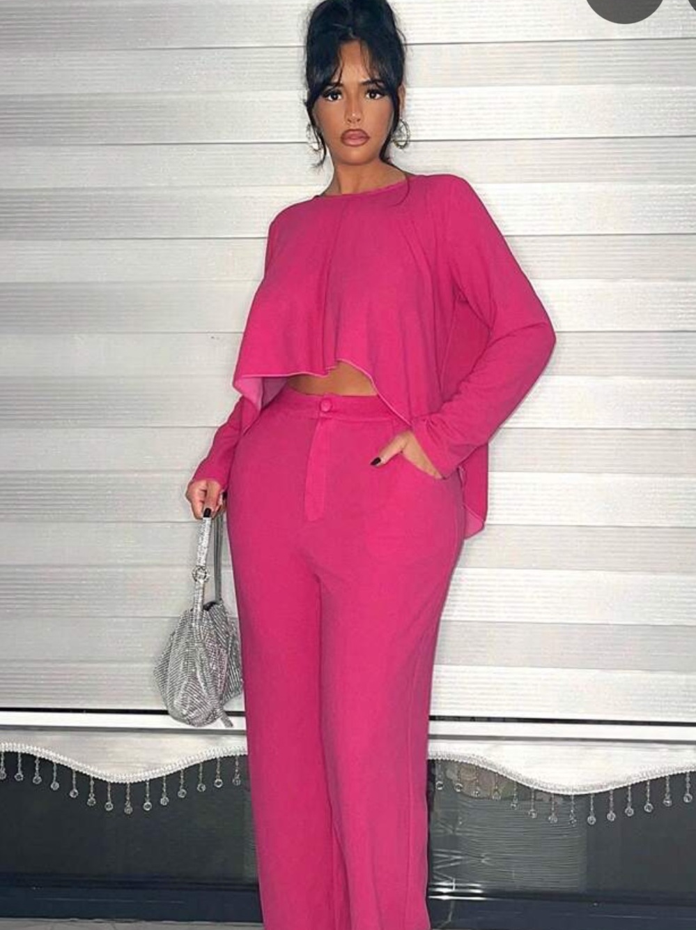 SHEIN Hot Pink High-Rise Wide Leg Pants